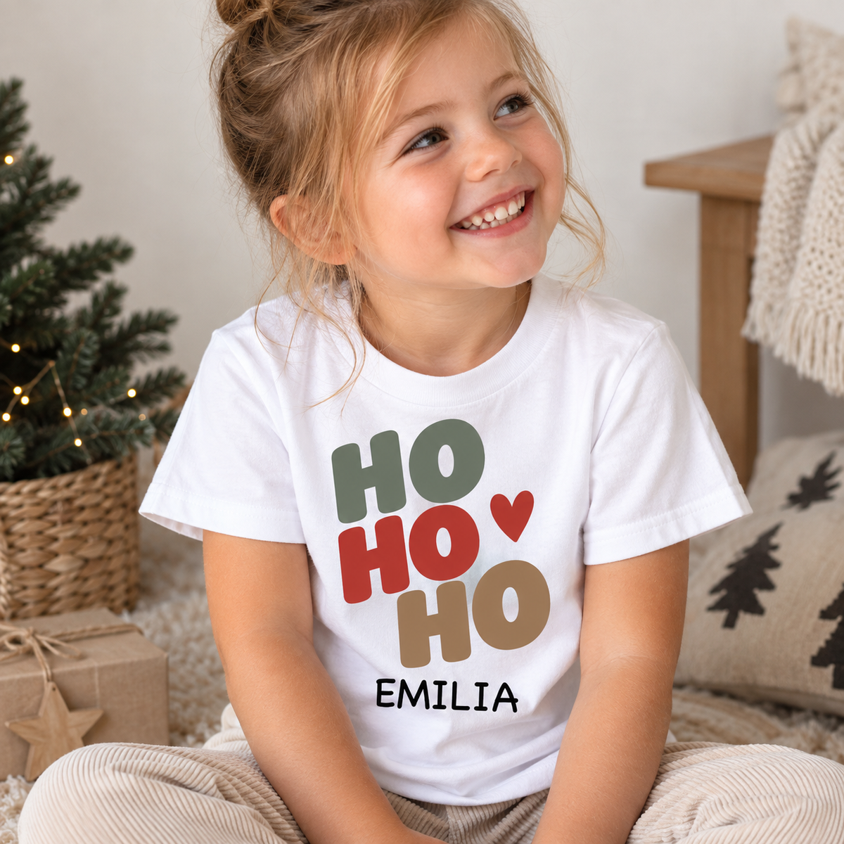 Personalisiertes Weihnachts-T-Shirt für Kinder – Ho Ho Ho mit Wunschname
