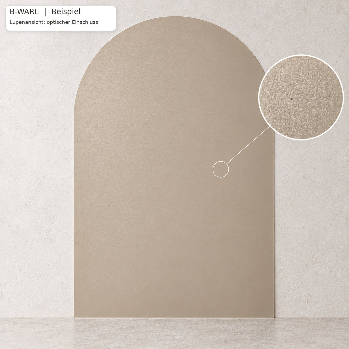 B-Ware Magnetwand Kinderzimmer Sand Beige: Gesamtansicht mit beispielhafter Lupenvergrößerung eines optischen Laminierungseinschlusses. Tatsächliche Schönheitsfehler und Knickspuren können abweichen.