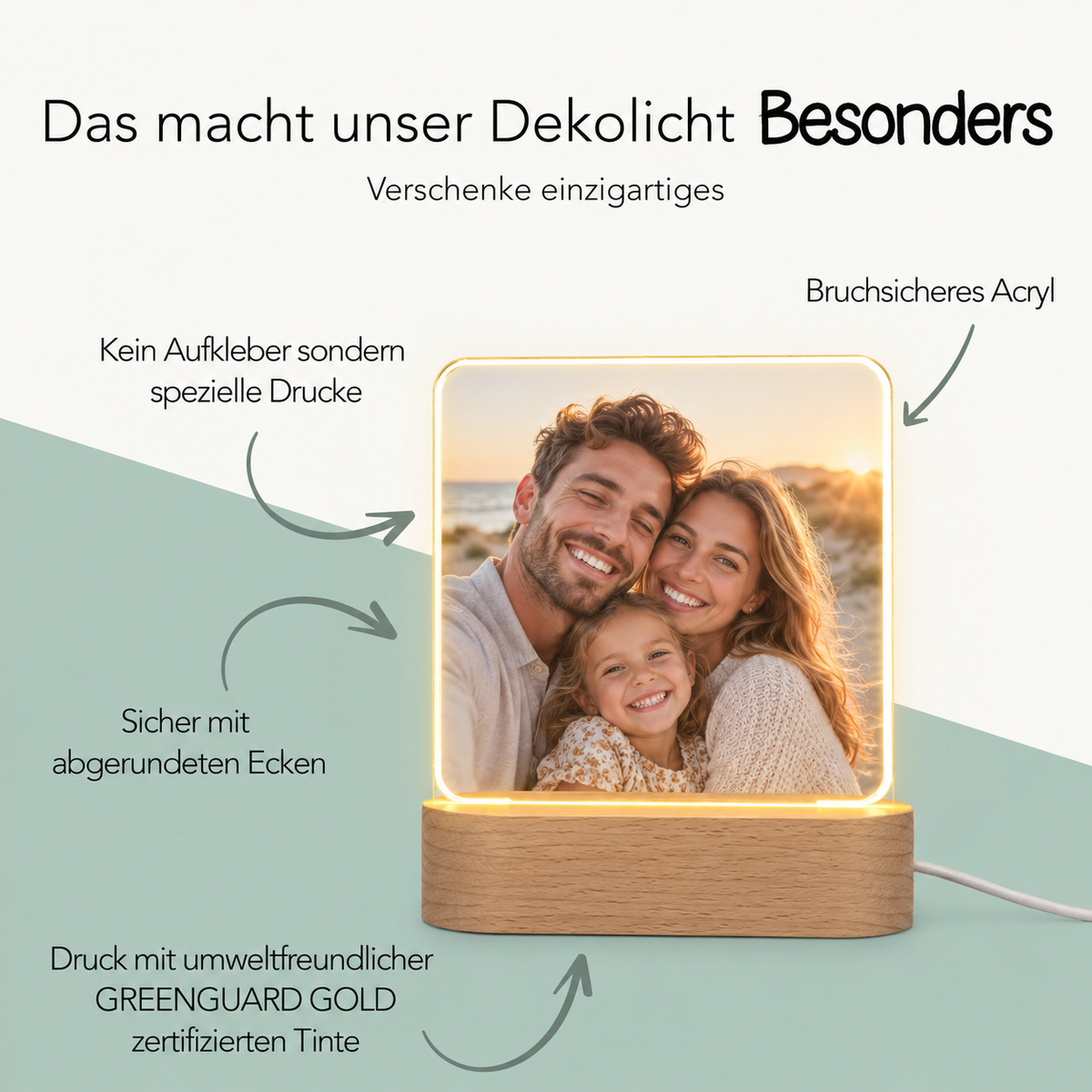Warmes Erinnerungslicht mit Foto und dimmbarem LED-Licht