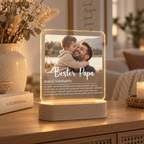 LED-Fotolampe aus Acrylglas mit Holzsockel
