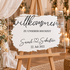 Acryl Hochzeitsschild im Querformat mit Weißdruck, Namen und Hochzeitsdatum