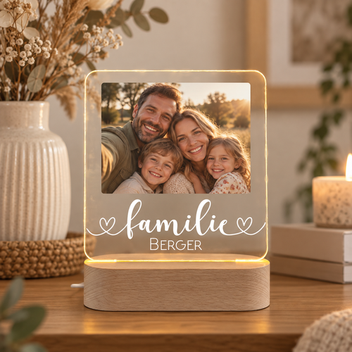 Personalisierte Fotolampe mit Familiennamen