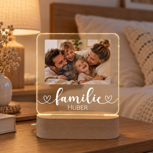Erinnerungslicht mit Familienfoto und Namen