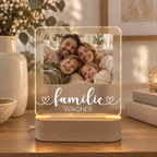 LED-Fotolampe aus Acrylglas mit Holzsockel