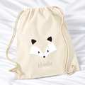 Personalisierter Fuchs-Turnbeutel in Natur mit Wunschname – Standard 140 g/m²