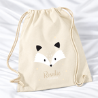 Personalisierter Fuchs-Turnbeutel in Natur mit Wunschname – Standard 140 g/m²