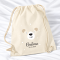 Personalisierter Bär-Turnbeutel in Natur mit Wunschname – Standard 140 g/m²