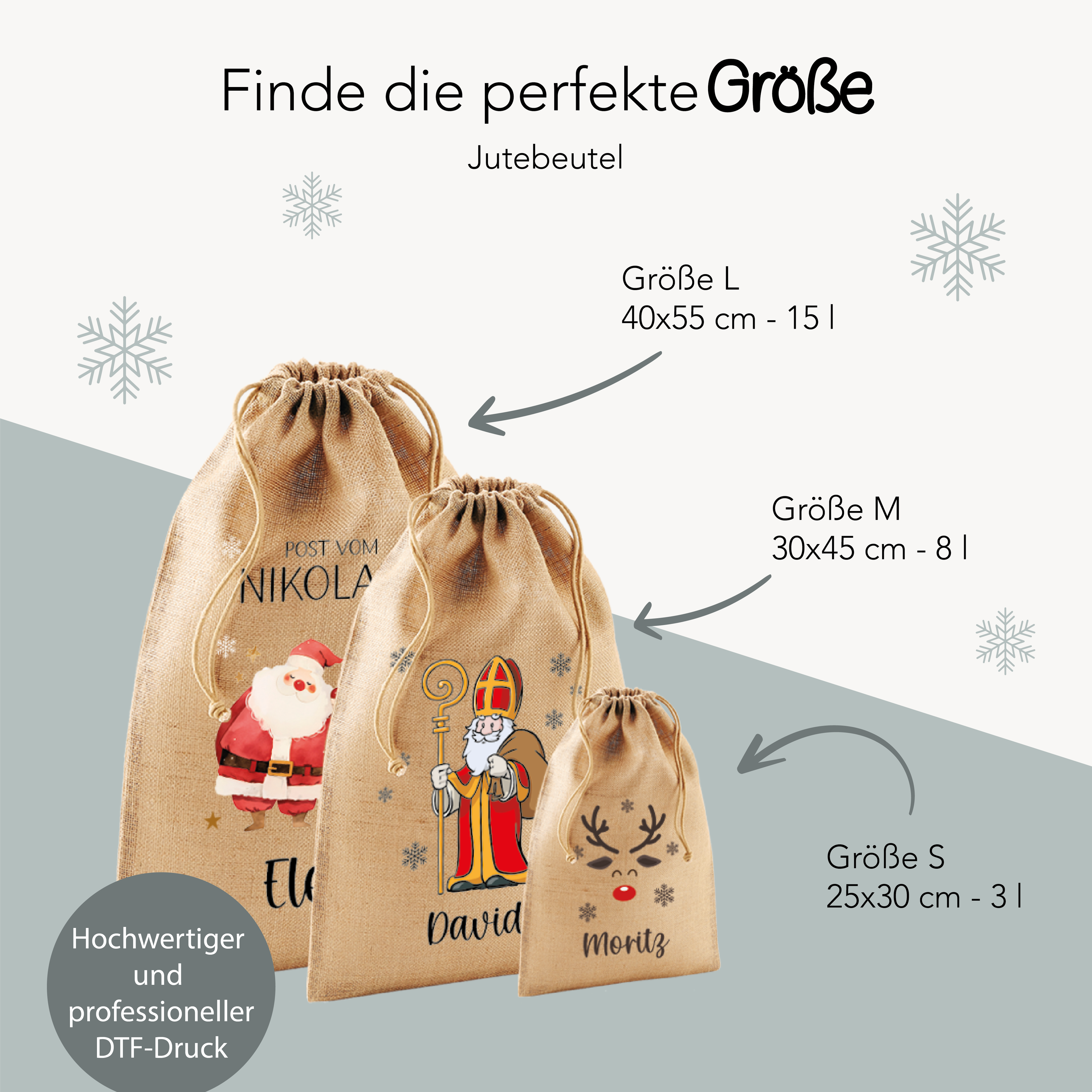 Nikolaussack personalisiert, Motiv: Nikolaus mit Stab