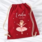 Personalisierter Ballerina-Turnbeutel in Rot mit Wunschname – Premium 340 g/m²
