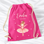 Personalisierter Ballerina-Turnbeutel in Fuchsia mit Wunschname – Standard 140 g/m²