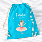 Personalisierter Ballerina-Turnbeutel in Hellblau mit Wunschname – Standard 140 g/m²