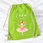 Personalisierter Ballerina-Turnbeutel in Lindgrün mit Wunschname – Standard 140 g/m²