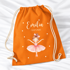 Personalisierter Ballerina-Turnbeutel in Orange mit Wunschname – Standard 140 g/m²