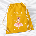 Personalisierter Ballerina-Turnbeutel in Senfgelb mit Wunschname – Standard 140 g/m²