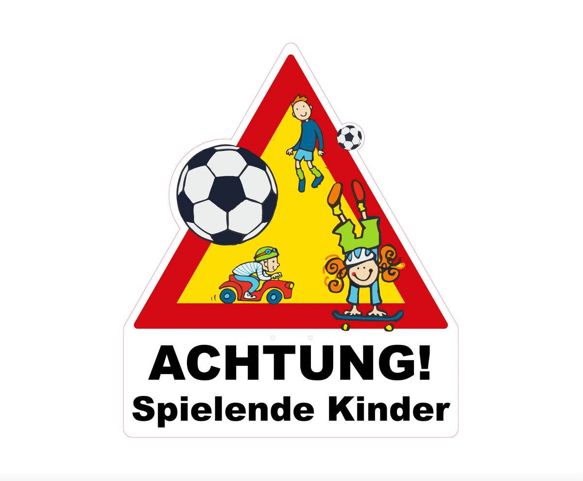 Warnschild spielende Kinder mit optionalen Bohrungen