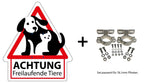 Mehrsprachiges Hinweisschild für freilaufende Tiere