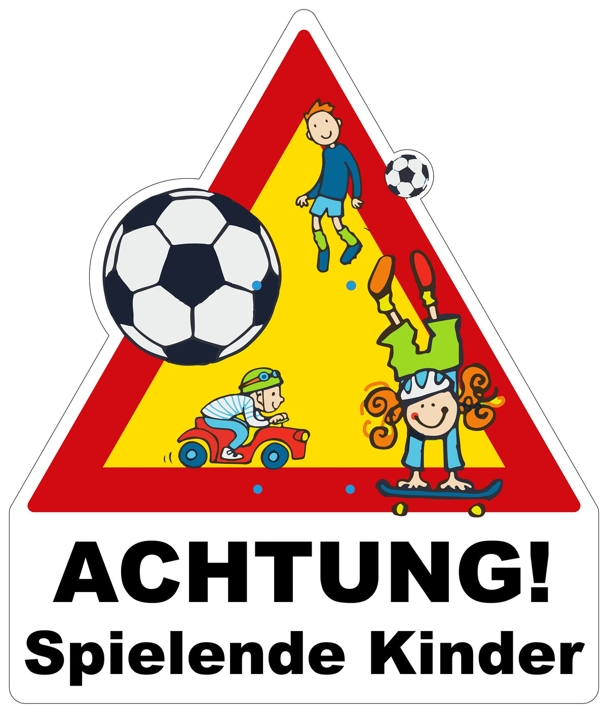 Warnschild spielende Kinder mit Rohrschellen zur Pfostenmontage