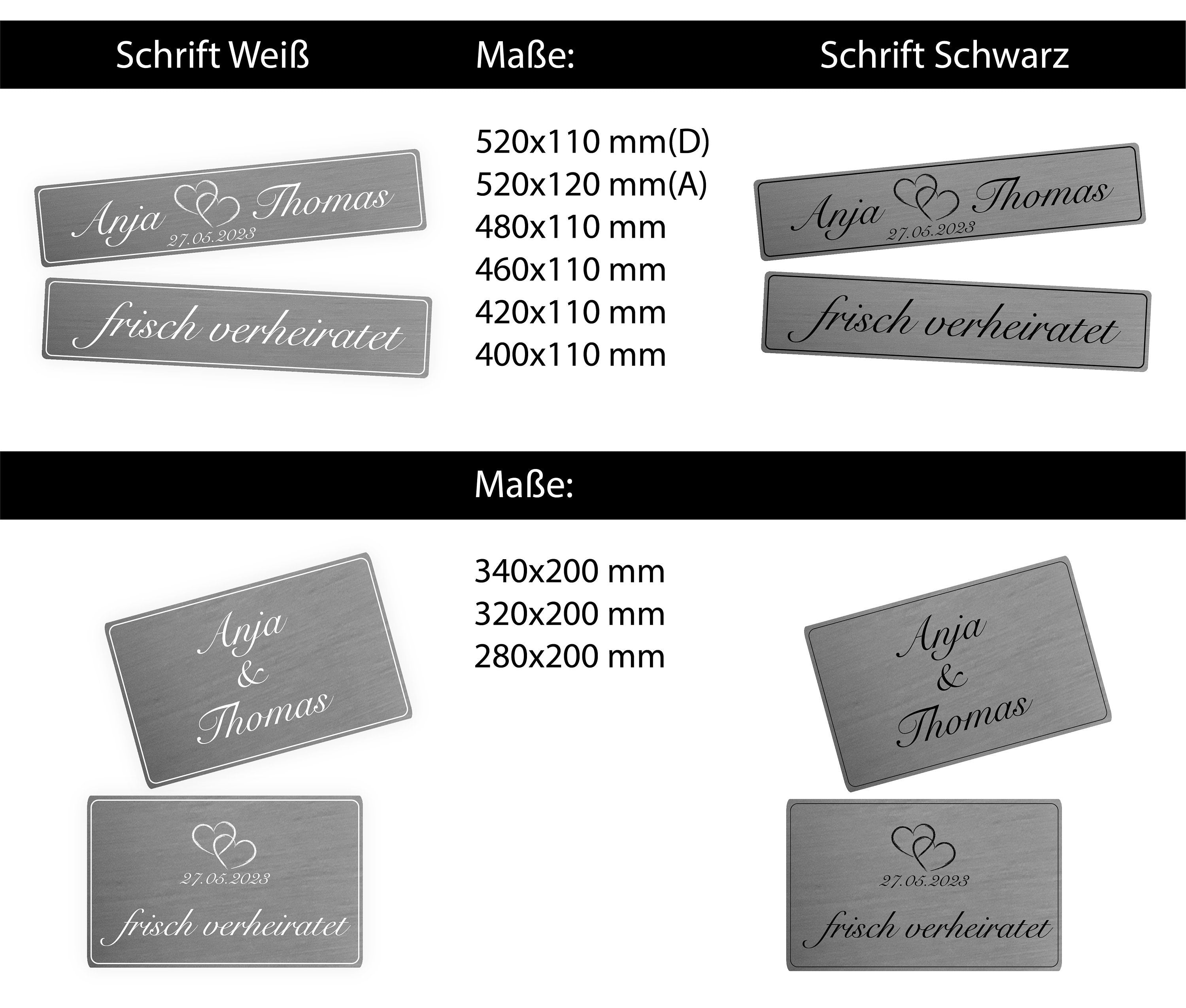 Hochzeitskennzeichen „Frisch verheiratet“ – Silber, personalisiert für Hochzeitsauto