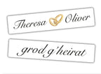 Hochzeitskennzeichen „Grod g'heirat“, personalisiert für Hochzeitsauto