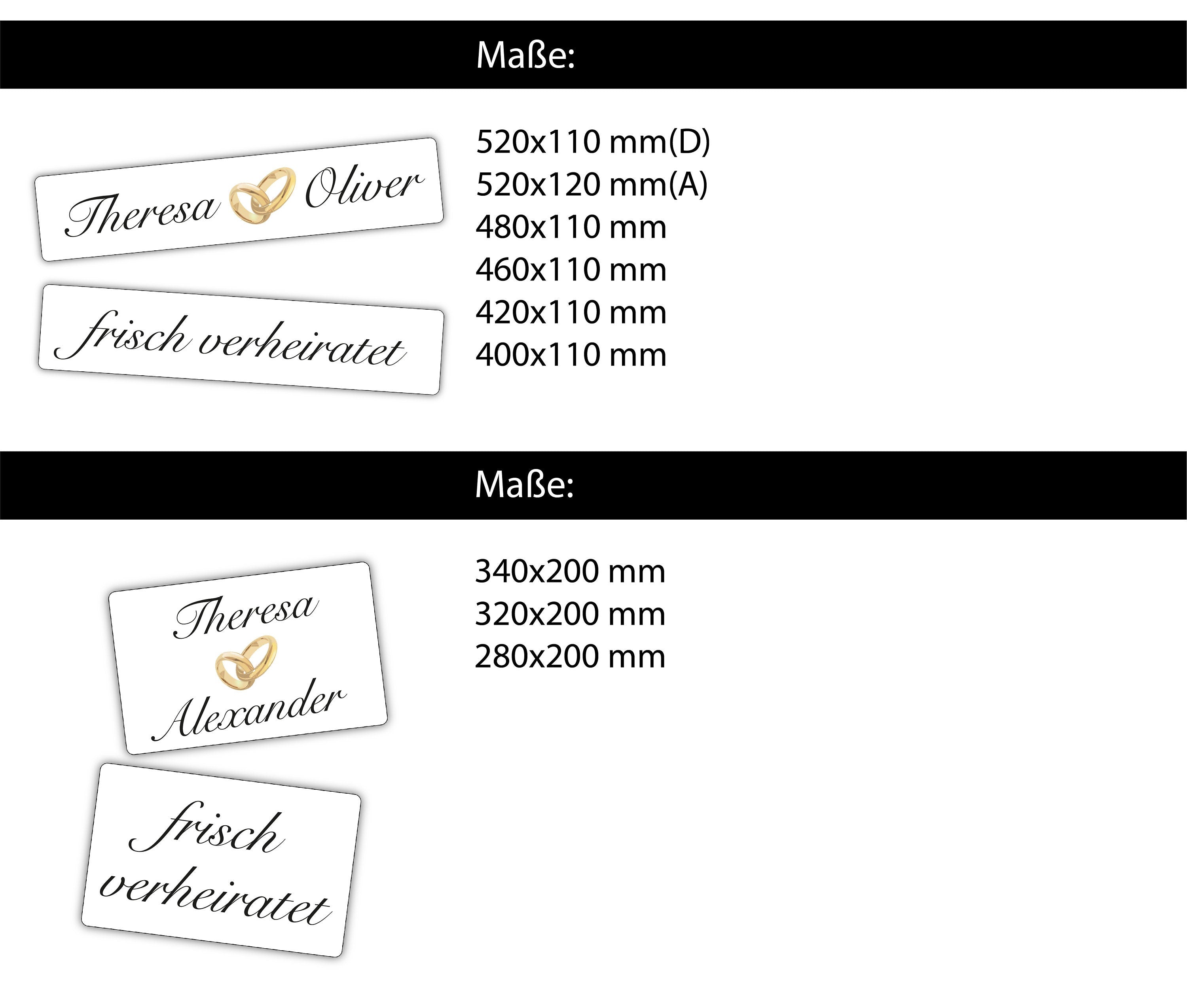 Hochzeitskennzeichen „Frisch verheiratet“, personalisiert für Hochzeitsauto