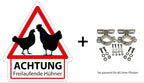 Warnschild Hühner mit optionaler Pfostenbefestigung