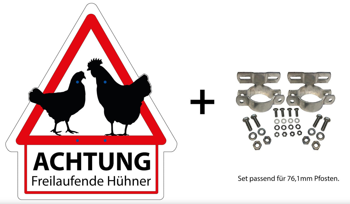 Achtung freilaufende Hühner Schild für Hof und Grundstück