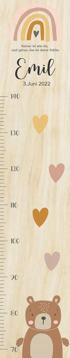 Messlatte Bär Kinder 70-140cm, Messlatte Kinder Holz, Messlatte, Baby, Taufgeschenk, Messlatte personalisiert, Kinderzimmer Deko, Geburt