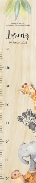 Messlatte Afrikatiere Kinder 70-140cm, Messlatte Kinder Holz, Messlatte, Baby, Taufgeschenk, Messlatte personalisiert, Kinderzimmer, Geburt