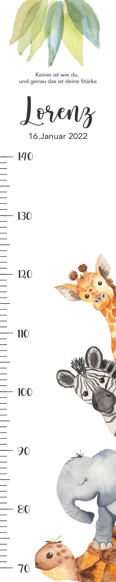 Messlatte Afrikatiere Kinder 70-140cm, Messlatte Kinder Holz, Messlatte, Baby, Taufgeschenk, Messlatte personalisiert, Kinderzimmer, Geburt