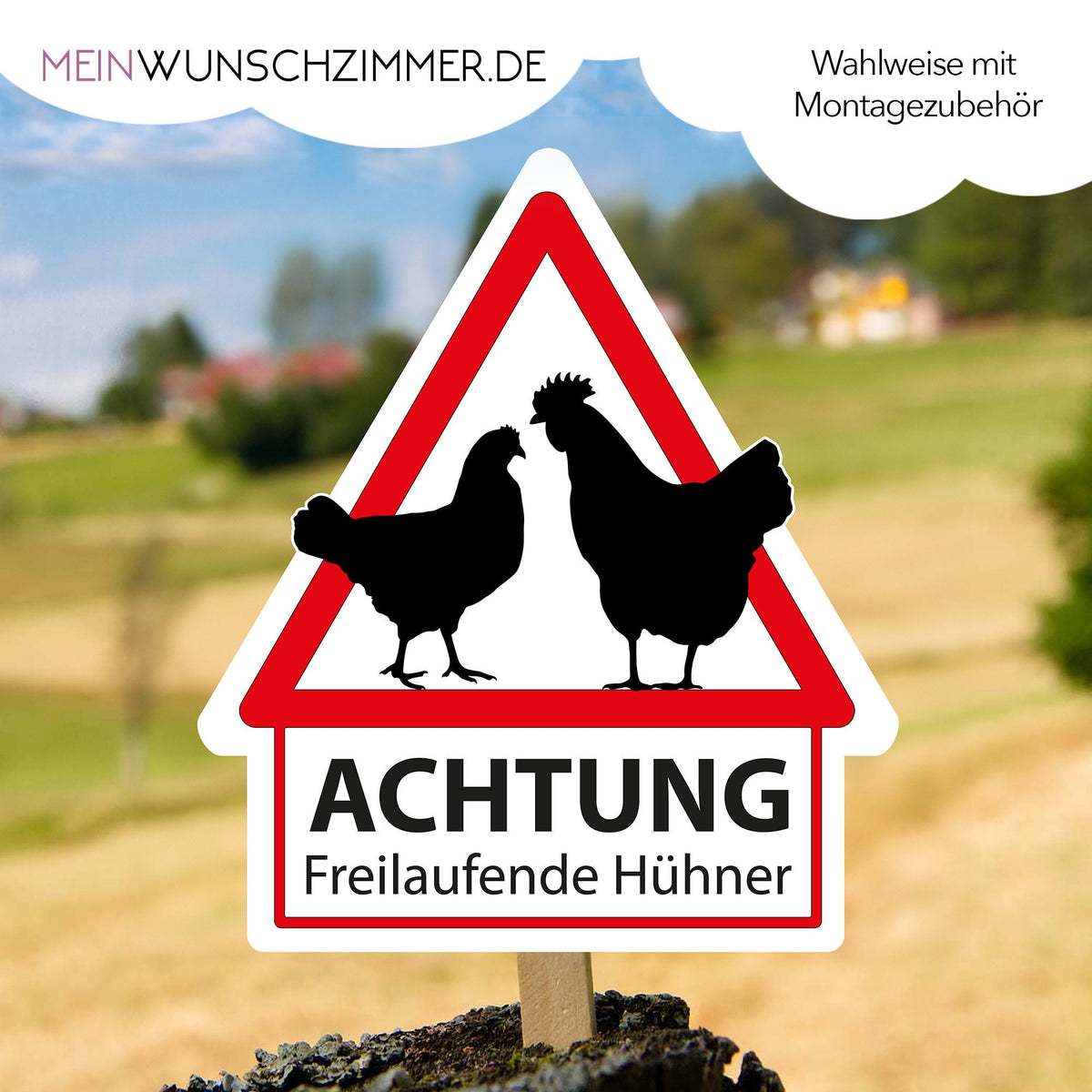 Warnschild Achtung freilaufende Hühner aus 2 mm Aluverbund