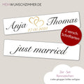 Hochzeitskennzeichen „Just Married“ – Herz Gold, personalisiert für Hochzeitsauto