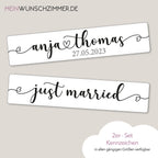 Hochzeitskennzeichen „Just Married“ – Herz, personalisiert für Hochzeitsauto