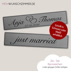 Hochzeitskennzeichen „Just Married“ – Silber, personalisiert für Hochzeitsauto