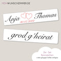 Hochzeitskennzeichen „Grod g'heirat“, personalisiert für Hochzeitsauto