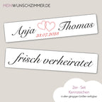 Hochzeitskennzeichen „Frisch verheiratet“, personalisiert für Hochzeitsauto
