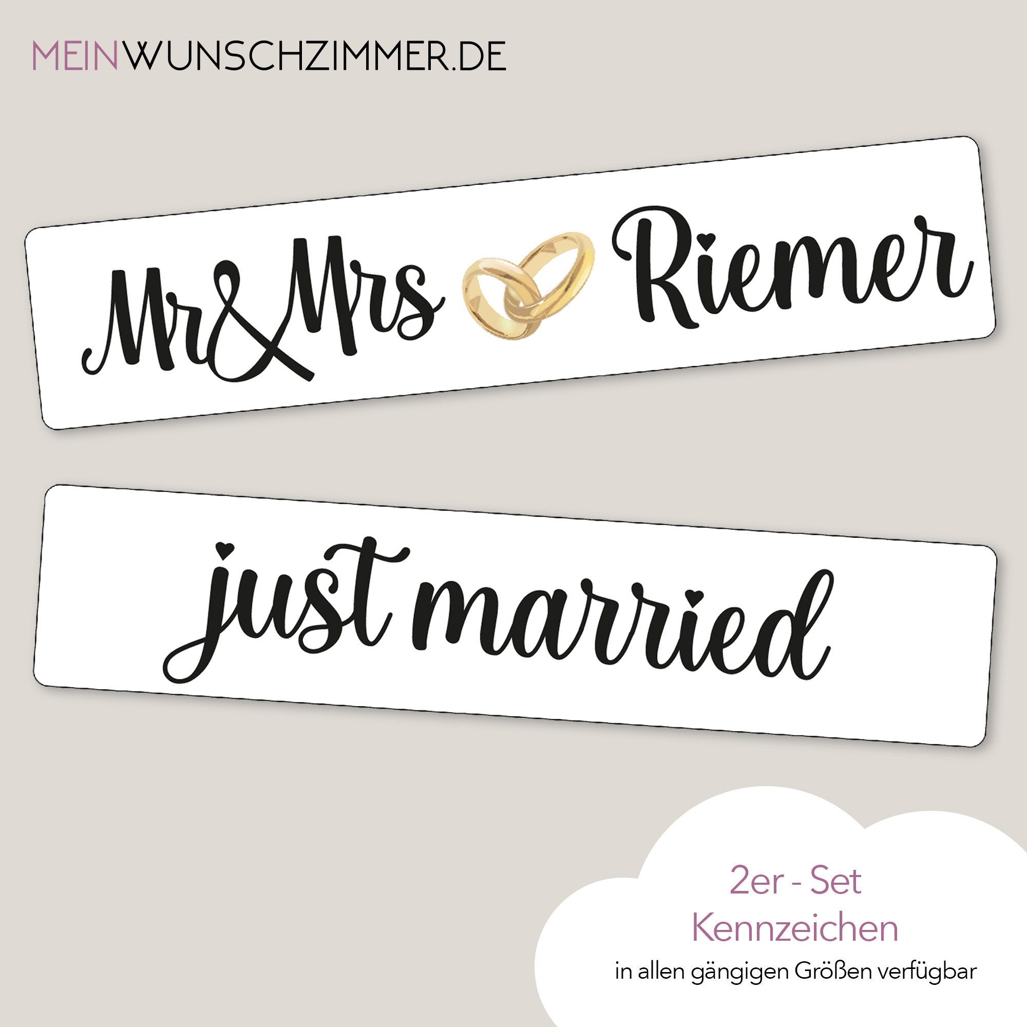 Hochzeitskennzeichen „Just Married“, personalisiert für Hochzeitsauto