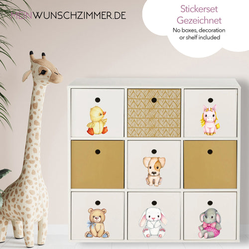 Boxenaufkleber Tiere gezeichnet – 6er Set für Kallax- und Aufbewahrungsboxen
