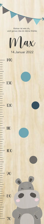 Messlatte Nilpferd Kinder 70-140cm, Messlatte Kinder Holz, Messlatte, Baby, Taufgeschenk, Messlatte personalisiert, Kinderzimmer, Geburt