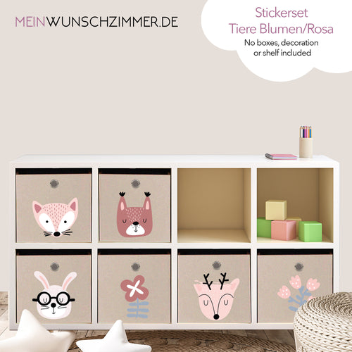 Boxenaufkleber Tiere & Blumen Rosa – 6er Set für Kallax- und Aufbewahrungsboxen