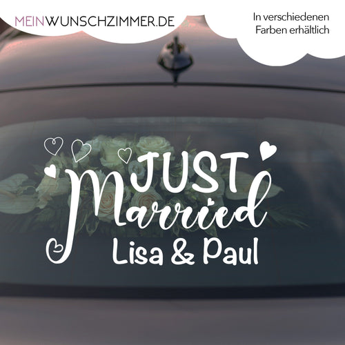 Autocollant voiture de mariage « Just Married Herz »