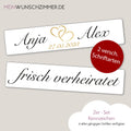 Hochzeitskennzeichen „Frisch verheiratet“ – Herz Gold, personalisiert für Hochzeitsauto