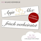 Hochzeitskennzeichen „Frisch verheiratet“ – Herz Gold, personalisiert für Hochzeitsauto