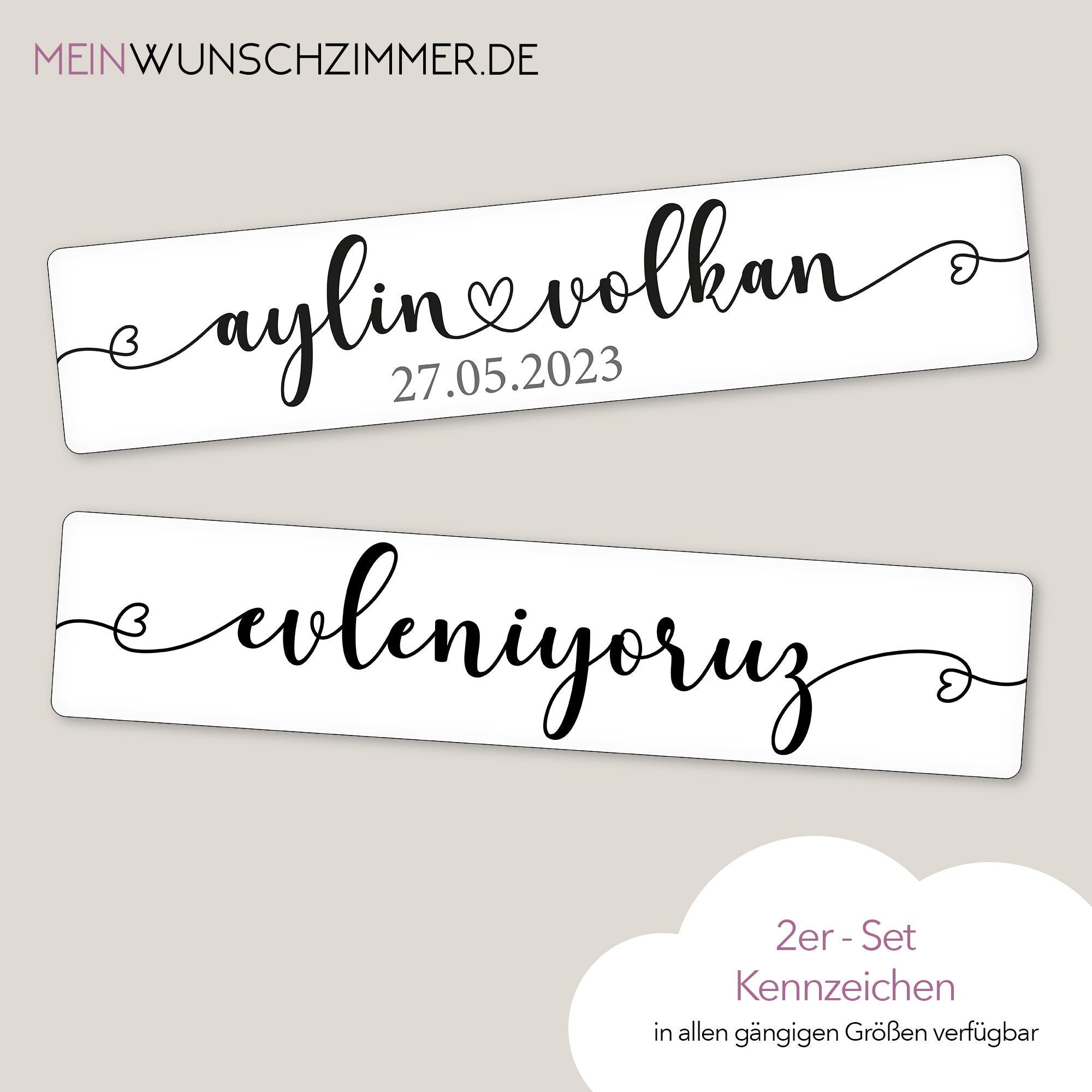 Hochzeitskennzeichen – Herz, personalisiert für Hochzeitsauto