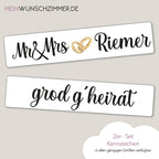 Hochzeitskennzeichen „Grod g'heirat“, personalisiert für Hochzeitsauto