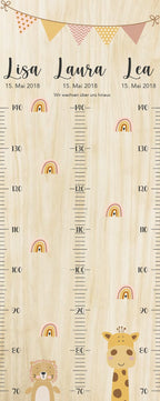 Drillinge Messlatte Afrikatiere Kinder 70-140cm, Drillinge, Messlatte Holz, Baby, Taufgeschenk, Personalisiert, Kinderzimmer, Geburt