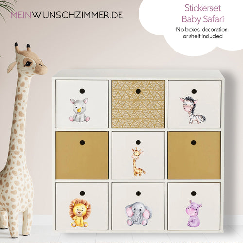 Boxenaufkleber Baby Safari – 6er Set für Kallax- und Aufbewahrungsboxen