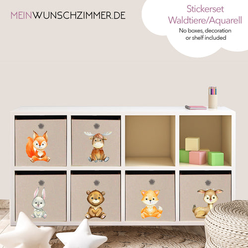 Boxenaufkleber Waldtiere Aquarell – 6er Set für Kallax- und Aufbewahrungsboxen