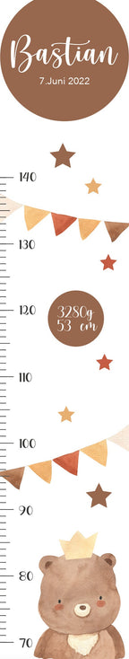 Messlatte Bär m. Krone Kinder 70-140cm, Messlatte Kinder Holz, Messlatte, Baby, Taufgeschenk, Messlatte personalisiert, Kinderzimmer, Geburt