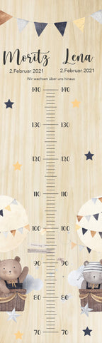 Geschwister Messlatte Ballontiere Kinder 70-140cm, Zwillinge, Messlatte Holz, Baby, Taufgeschenk, Personalisiert, Kinderzimmer, Geburt