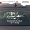 Hochzeitsauto-Aufkleber „Frisch verheiratet“ für die Heckscheibe